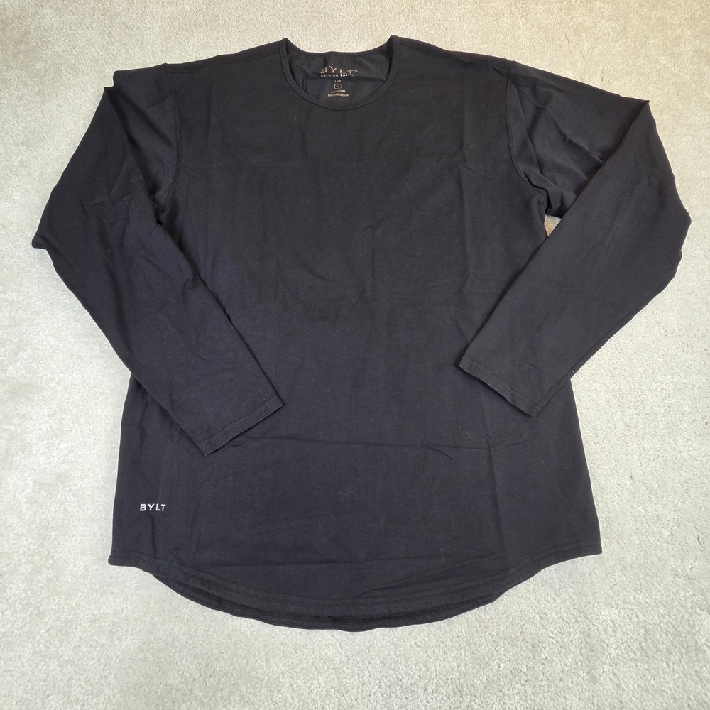BYLT Premium Basics Lux Long Sleeve Shirt Black Curved Hem Mens XL